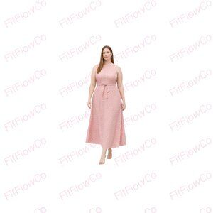 R&K Pink Polka Dot Chiffon Maxi Dress Plus Size 16 NWT Wedding Guest